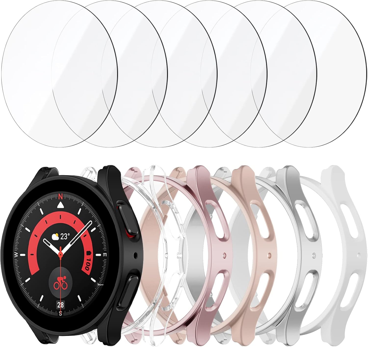 6+6 Paquete de protectores de pantalla para Samsung Galaxy Watch 5 Pro de 1.772 pulgadas, funda protectora de policarbonato duro JZK + película