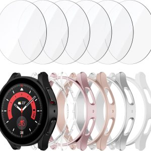 6+6 Paquete de protectores de pantalla para Samsung Galaxy Watch 5 Pro de 1.772 pulgadas, funda protectora de policarbonato duro JZK + película 6+6 Paquete de protectores de pantalla para Samsung Galaxy Watch 5 Pro de 1.772 pulgadas, funda protectora de policarbonato duro JZK + película