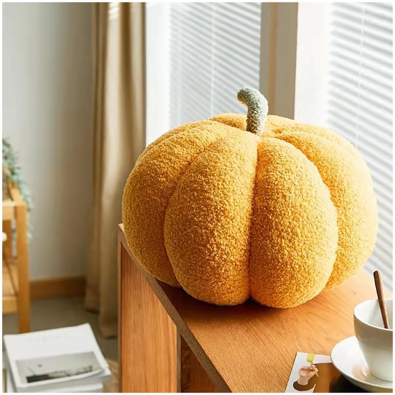 Eoieov Lindas almohadas de calabaza 3D para cama, sofá, automóvil, almohada decorativa creativa con forma de calabaza, cojín de vellón de cordero