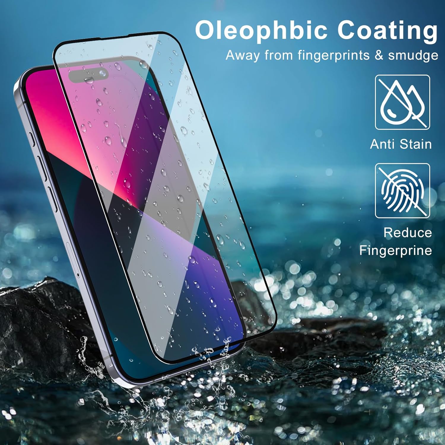Protector de pantalla de borde de titanio compatible con iPhone 15 Pro Max, 2 unidades película de vidrio templado 9H, protector de pantalla