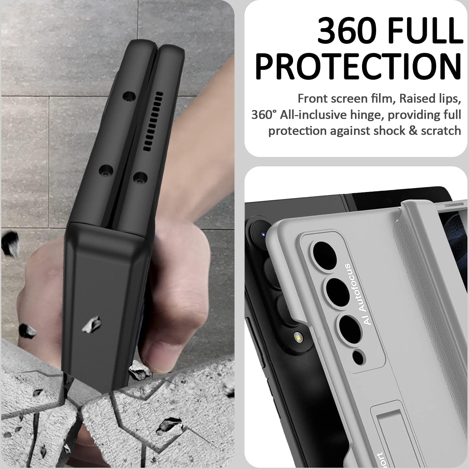 Miimall Funda para Samsung Galaxy Z Fold 4 con protector de pantalla de privacidad, soporte ajustable integrado y protección magnética de bisagra,