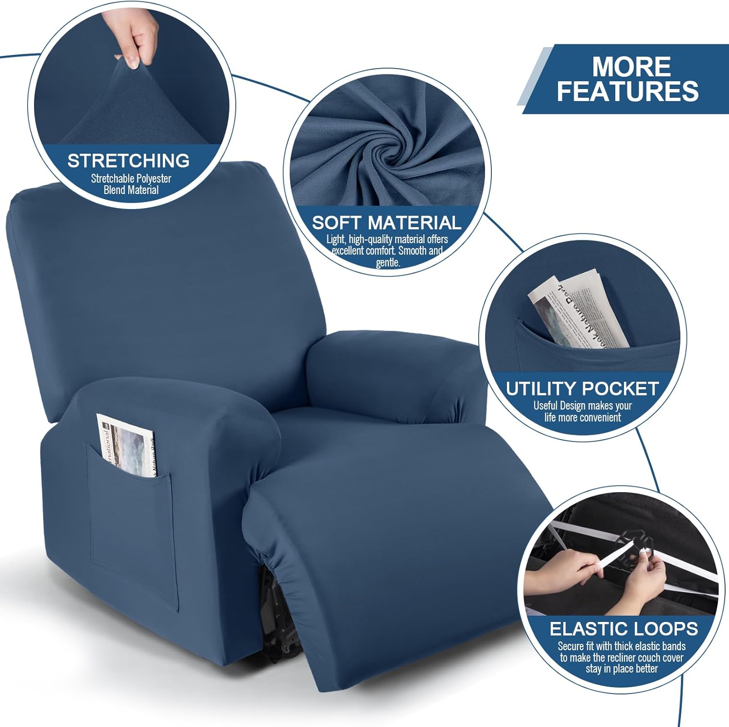 TAOCOCO Fundas para sillas reclinables, tela de poliéster elástico, 3 piezas para sillones reclinables grandes, suaves, transpirables y agradables