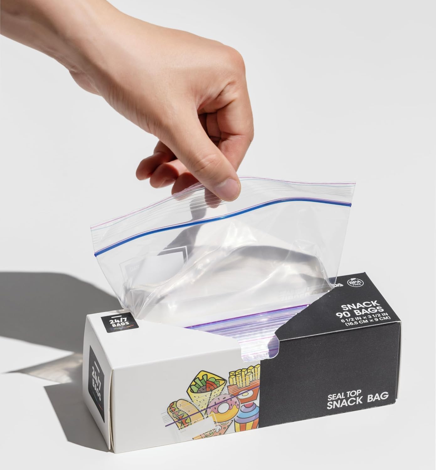 247 Bags  Bolsa de almacenamiento con cierre de cremallera, tamaño de aperitivo, 180 unidades (2 paquetes de 90) pestañas fáciles de abrir sobre la