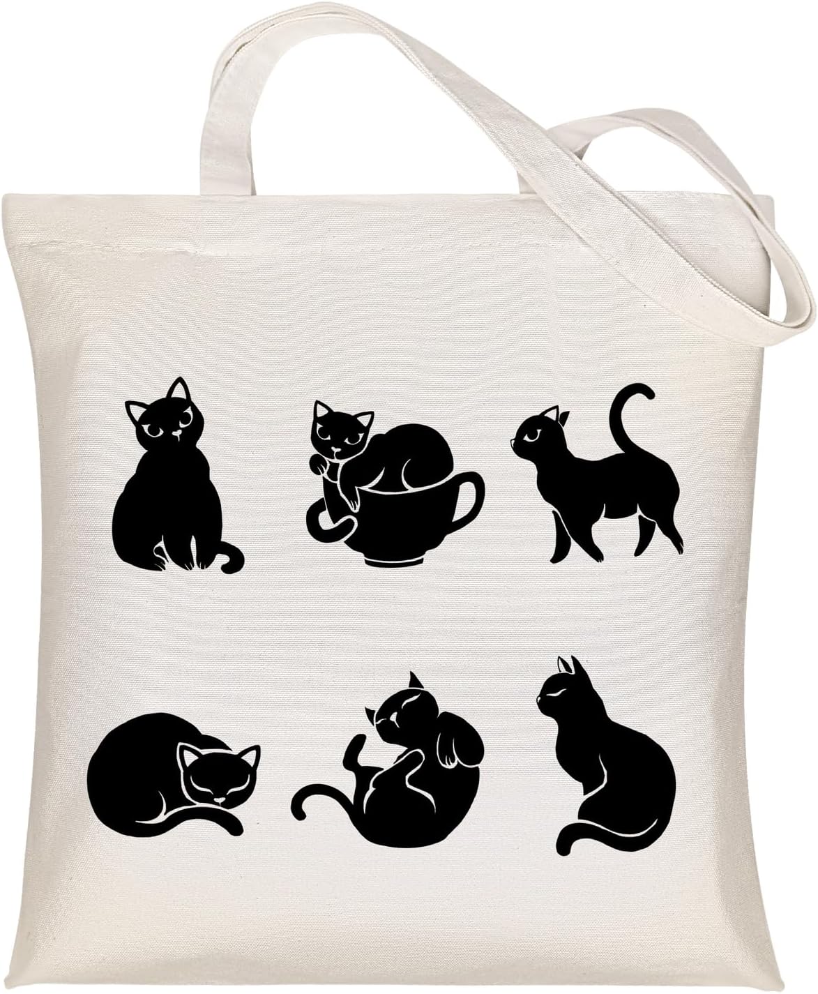 Louise Maelys Bonita bolsa de lona para mujer, bolsas de compras estéticas, con patrón de gatos negros, bolsas reutilizables para comestibles,