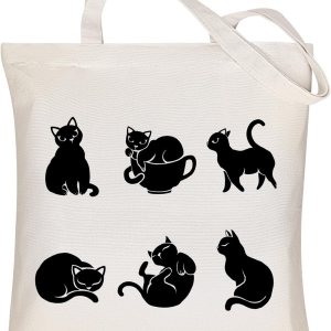 Louise Maelys Bonita bolsa de lona para mujer, bolsas de compras estéticas, con patrón de gatos negros, bolsas reutilizables para comestibles, Louise Maelys Bonita bolsa de lona para mujer, bolsas de compras estéticas, con patrón de gatos negros, bolsas reutilizables para comestibles,