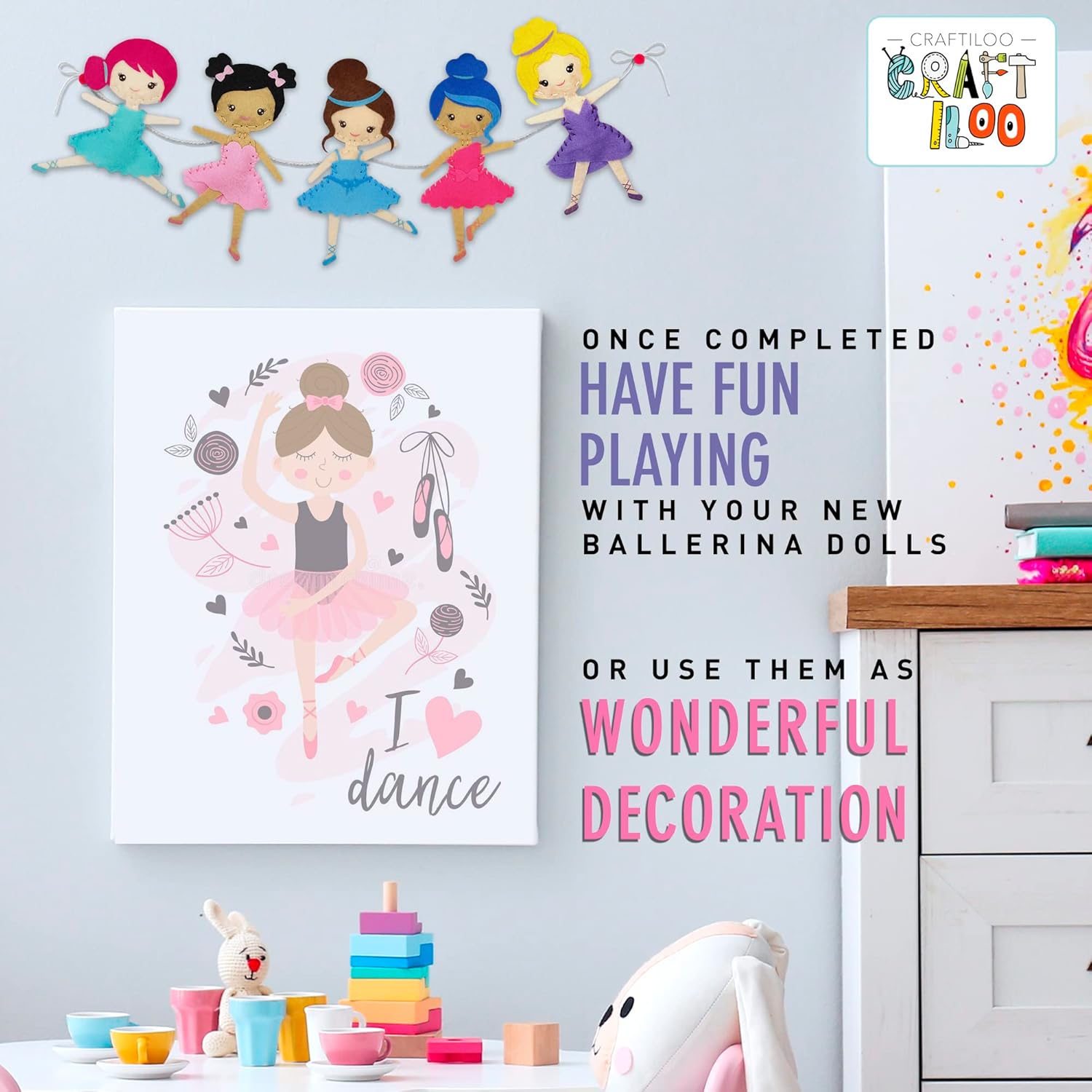 CRAFTILOO Kit de costura de bailarinas para niños, juego de manualidades divertido y educativo para niños y niñas de 5 a 12 años, coser tu propio