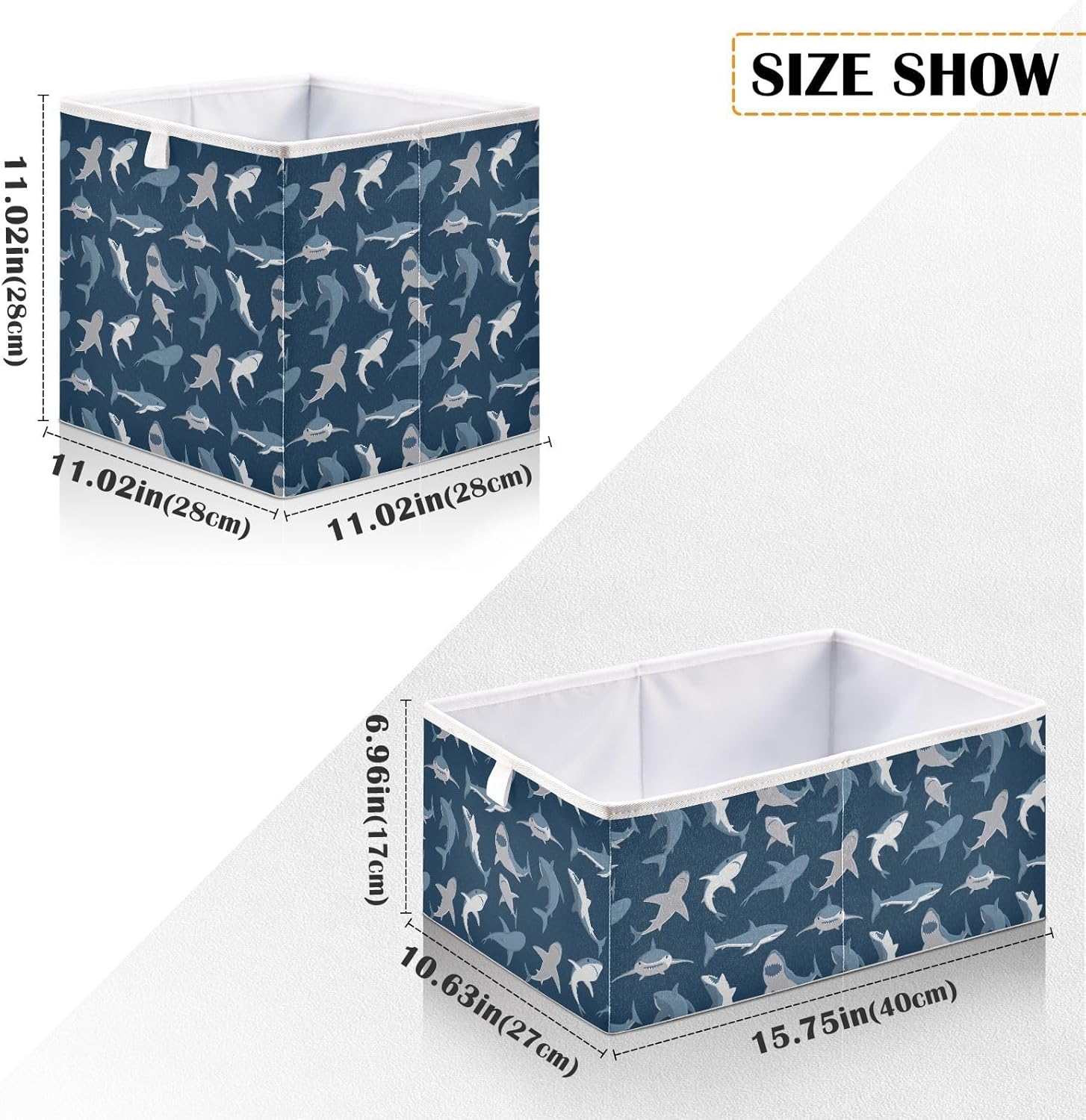 Shark Sea Fish Rectangle Storage Bins Fabric Storage Cube Foldable Storage Box Large Closet Organizers Baskets Containers for Shelves Home Office