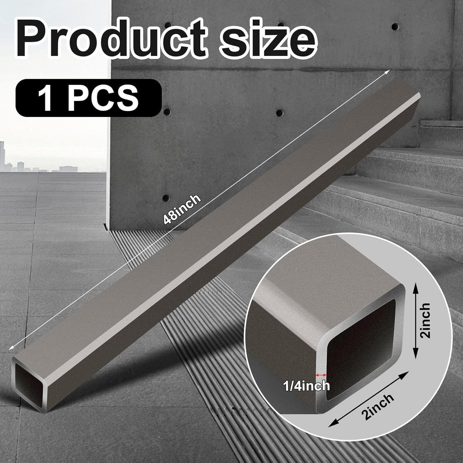 Zonon Tubo cuadrado de acero laminado en caliente, 2 “x 2″, grosor de pared de 14”, tubo cuadrado de acero de 48 pulgadas de longitud para