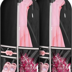 Kimbora Bolsa de ropa para baile de disfraces con 3 bolsillos transparentes con cremallera para trajes, funda de vestido, almacenamiento de viajes y Kimbora Bolsa de ropa para baile de disfraces con 3 bolsillos transparentes con cremallera para trajes, funda de vestido, almacenamiento de viajes y