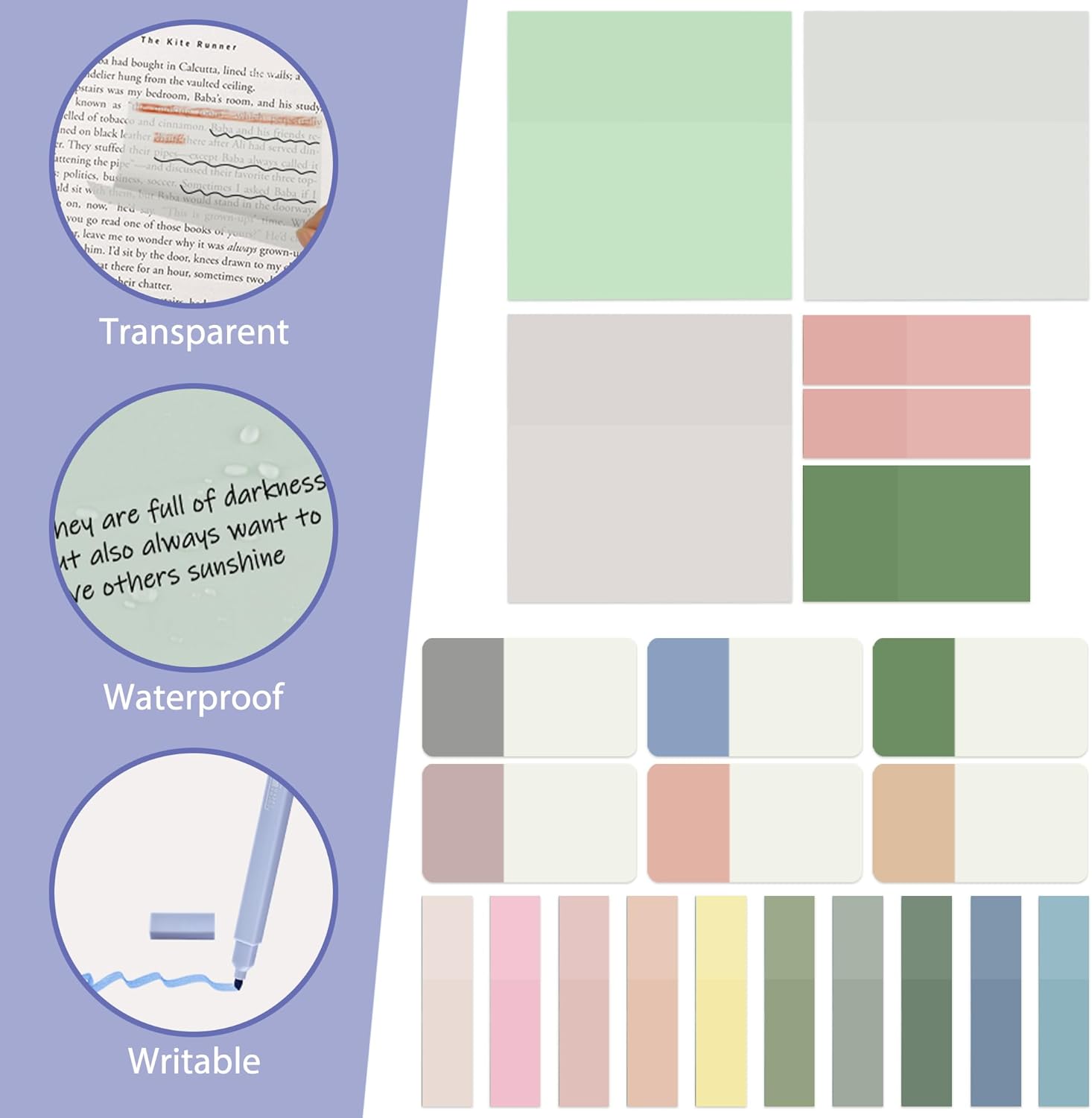 Kit de anotación de libros con 12 resaltadores pastel que no se corren, 5 bolígrafos de color y 620 hojas transparentes de notas adhesivas,