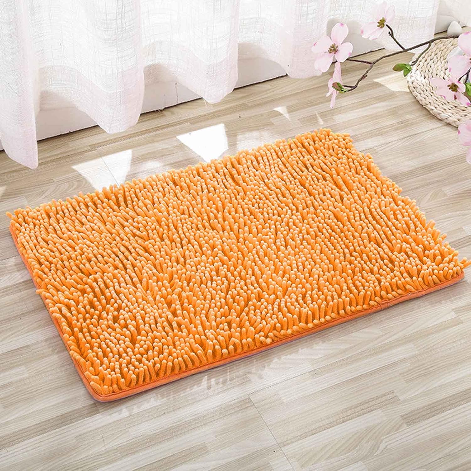 Tapete de cocina lavable de 24 x 16 pulgadas, naranja y rosa, tapete de baño antideslizante, suave, cómodo, peludo, duradero, grueso, lavable a