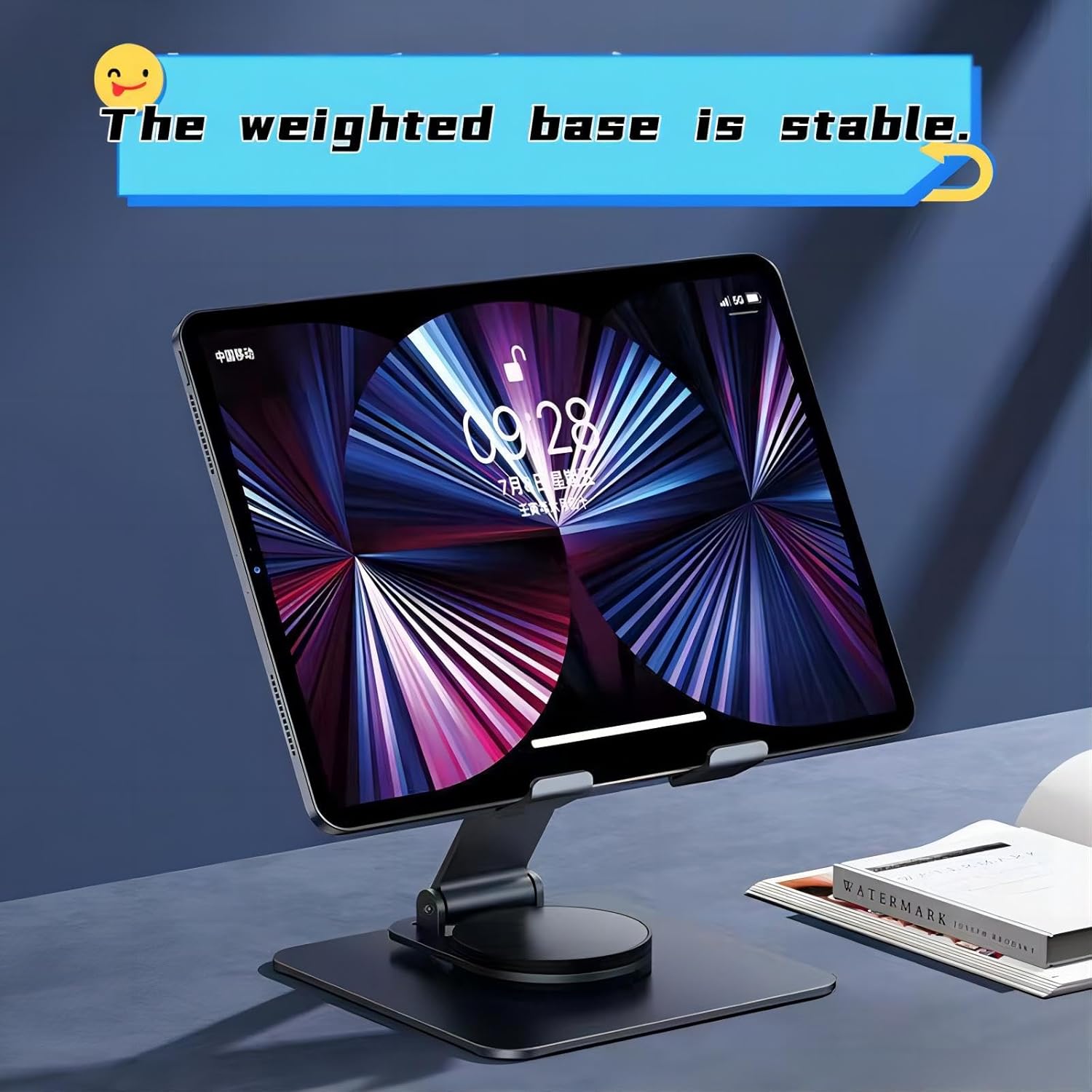 AJIAAIONE Soporte para tableta, soporte para iPad, base giratoria de 360, soporte plegable y ajustable para tableta, soporte para tableta para