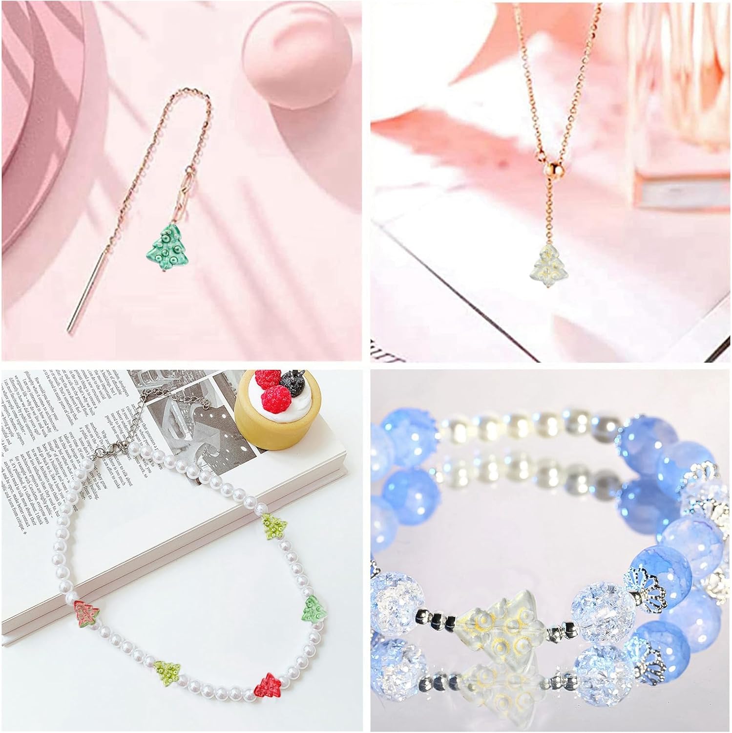LiQunSweet 100 cuentas de cristal transparente con purpurina brillante para árbol de Navidad, cuentas espaciadoras sueltas para manualidades,