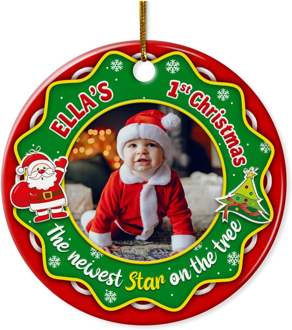 Adorno personalizado para la primera Navidad del bebé 2023  Adornos de cerámica para la primera Navidad del bebé con imagen personalizada de foto