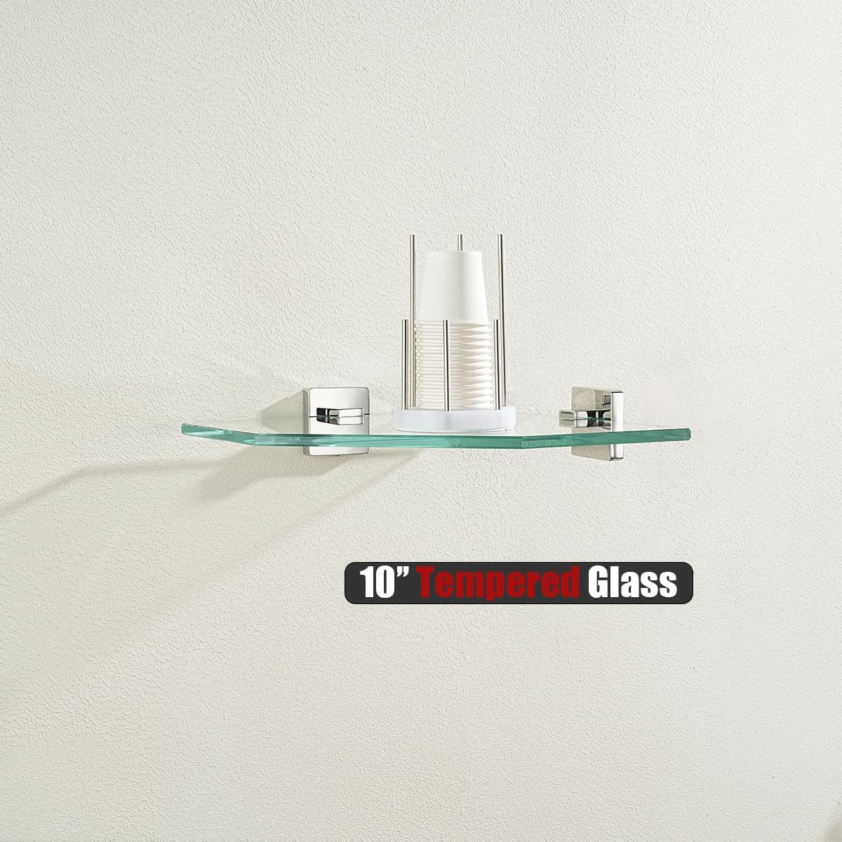JQK TGS290L10-CH-P2 – Estante esquinero de vidrio cromado pulido para baño, acero inoxidable 304, estante flotante de pared de 10 x 10 pulgadas, 2