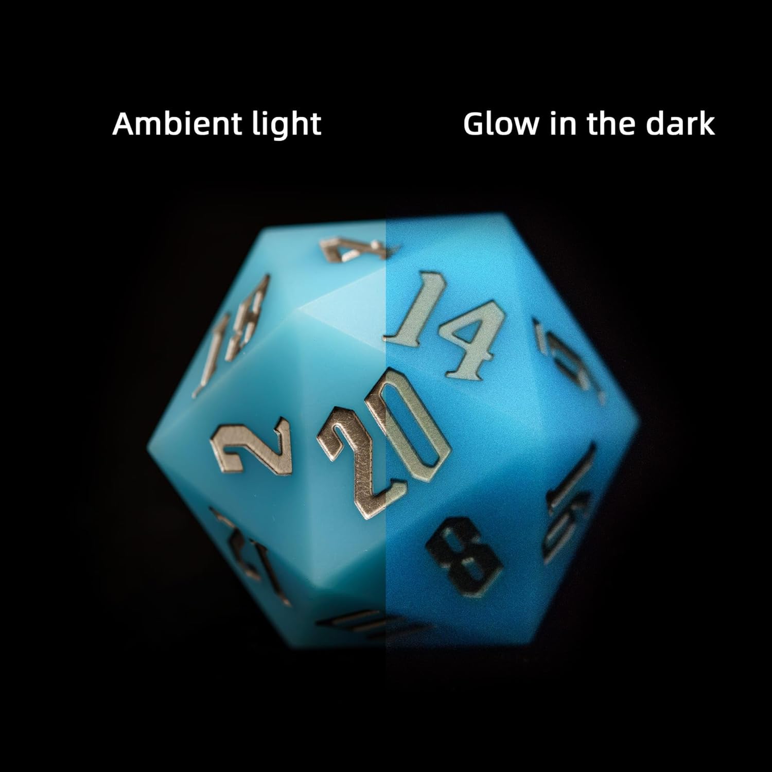 Dados D20 de silicona D20 de 2.165 in, grandes que brillan en la oscuridad D20 individuales de 20 caras, dados poliédricos gigantes D20 con caja de