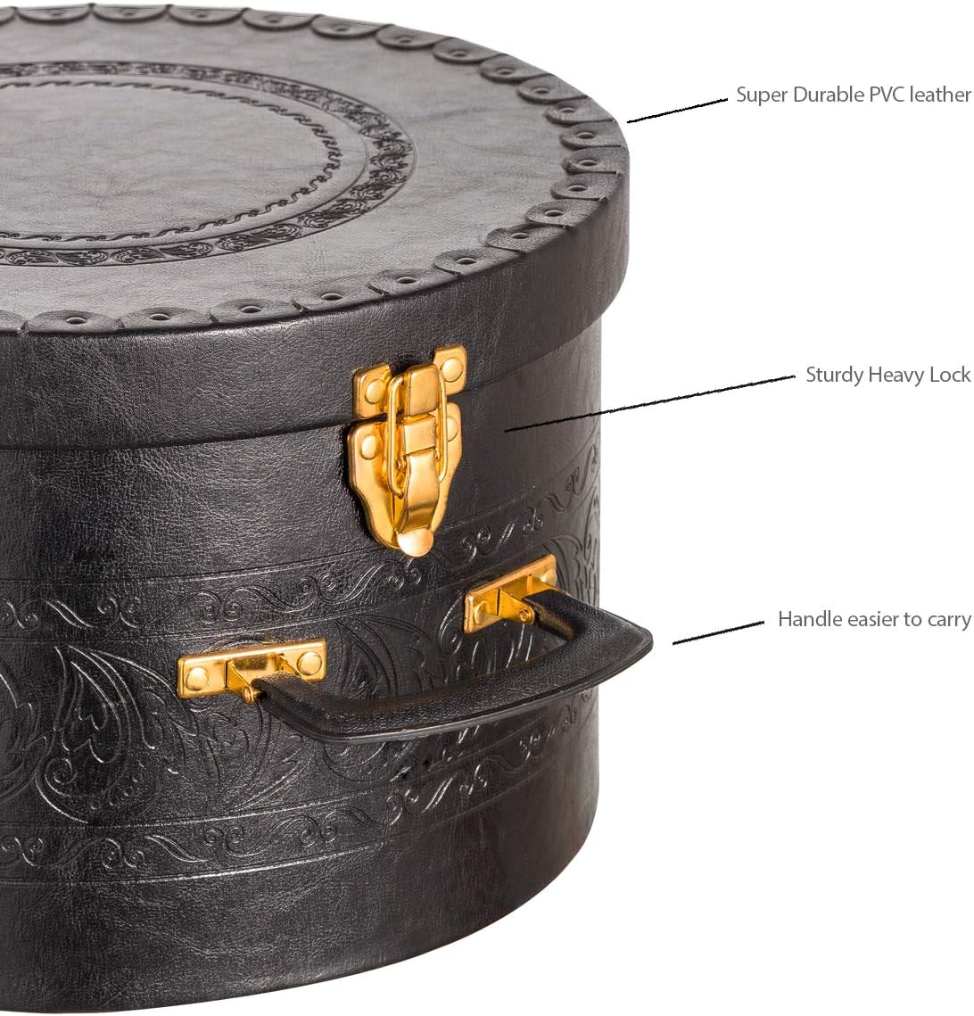 Creative Scents Caja grande para sombreros para hombres y mujeres, contenedor redondo para sombreros, fácil de viajar, con tapa de bloqueo dorada y