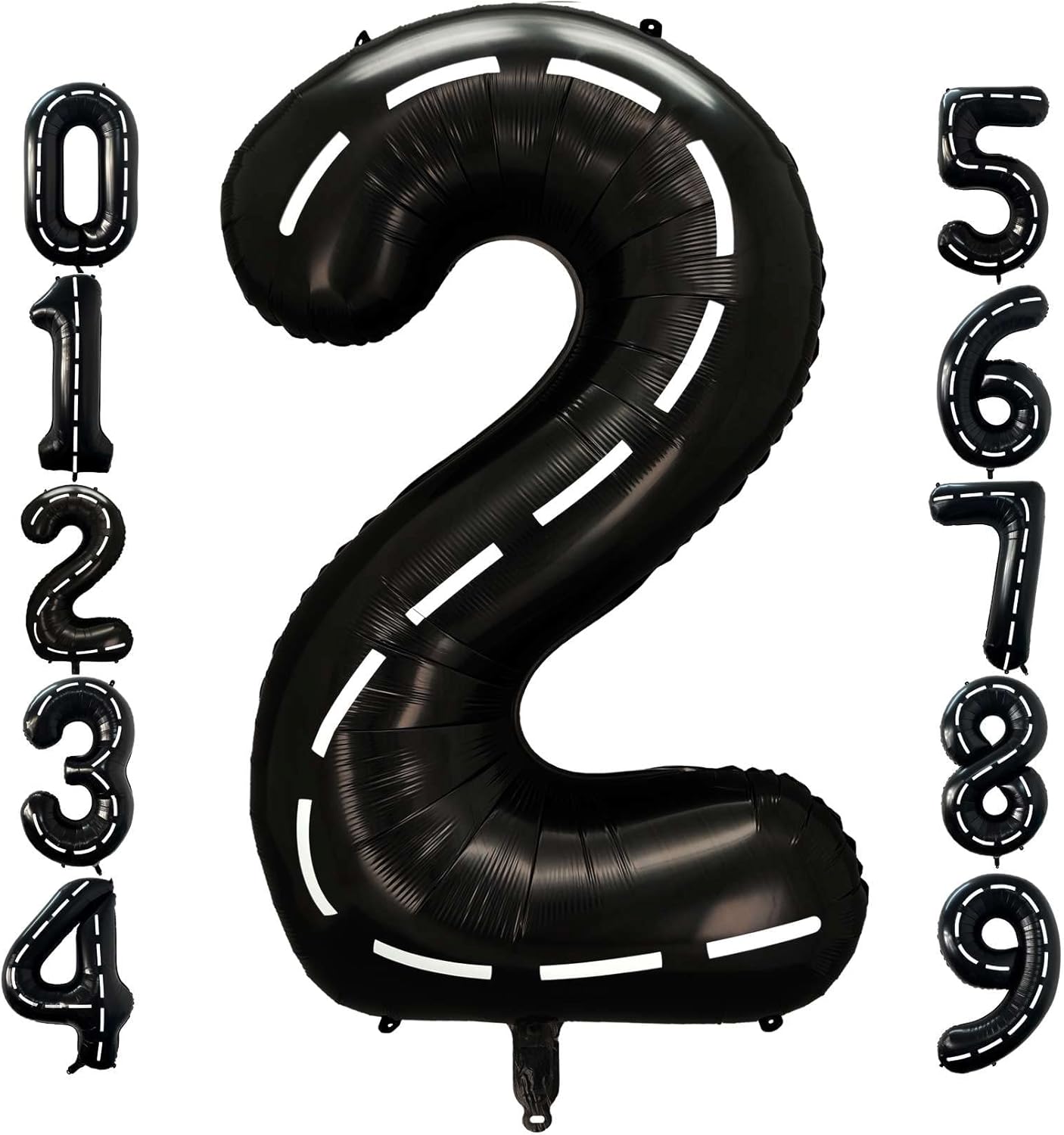 Globo negro número 2 de 40 pulgadas, globos de helio de tereftalato de polietileno de gran tamaño para niños, 2 auto de carreras, camión monstruo,