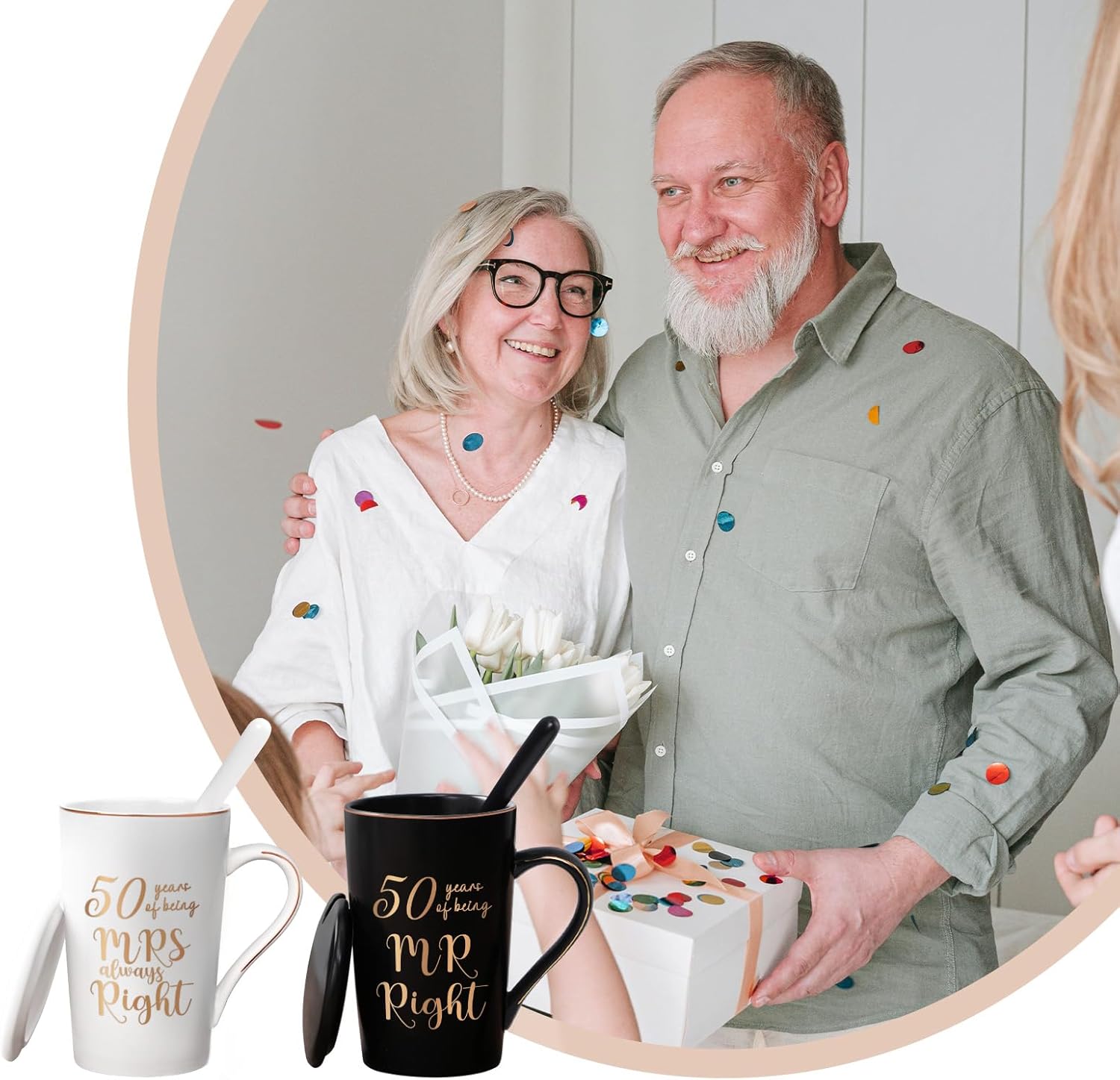YHRJWN – 50 regalos de boda, juego de tazas de 50 años de ser el señor y la señora siempre derecha, ideas de regalos de boda para padres y parejas,
