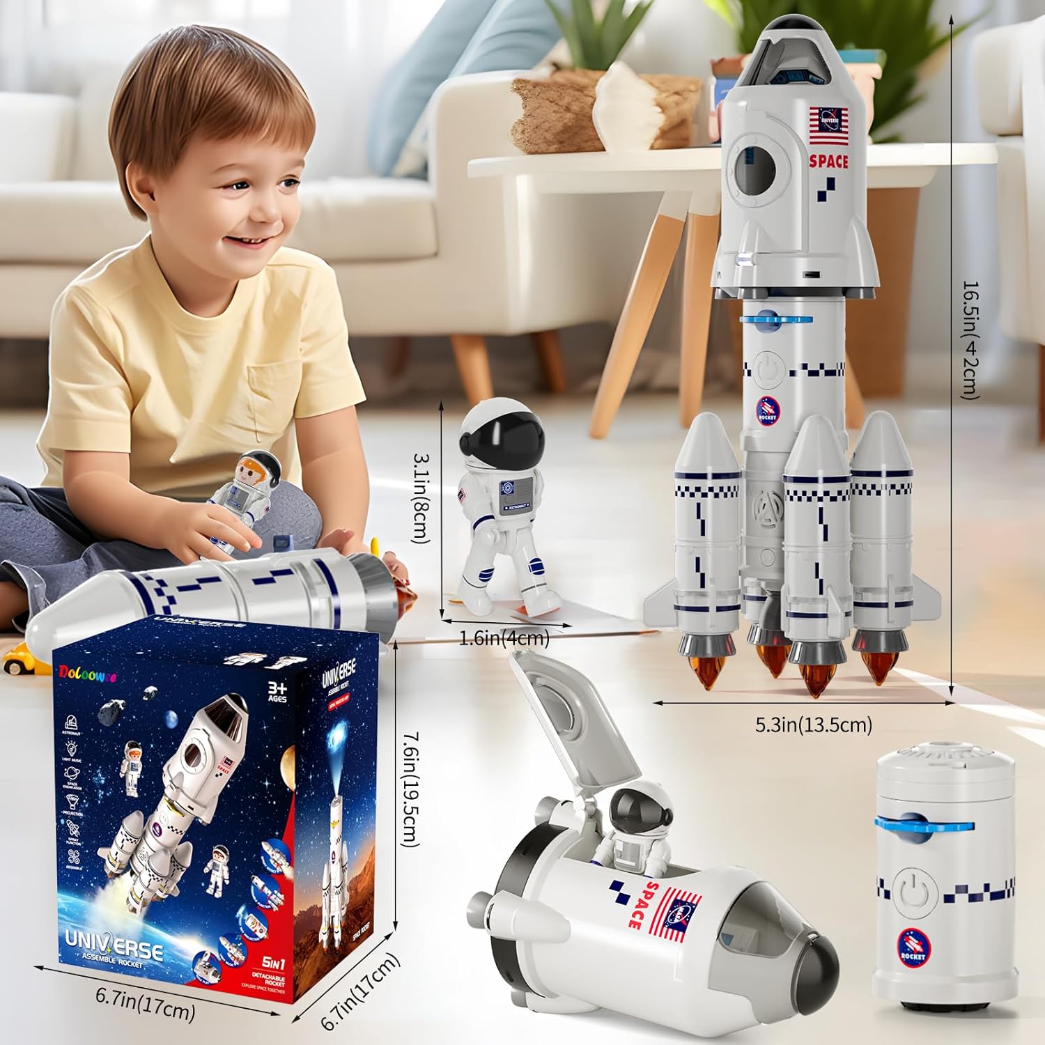 Doloowee Transbordador espacial Juguetes de cohete para niños de 3, 4, 5, 6, 7, 8, 9 años – Juego de juguetes espaciales STEM – Juguetes educativos