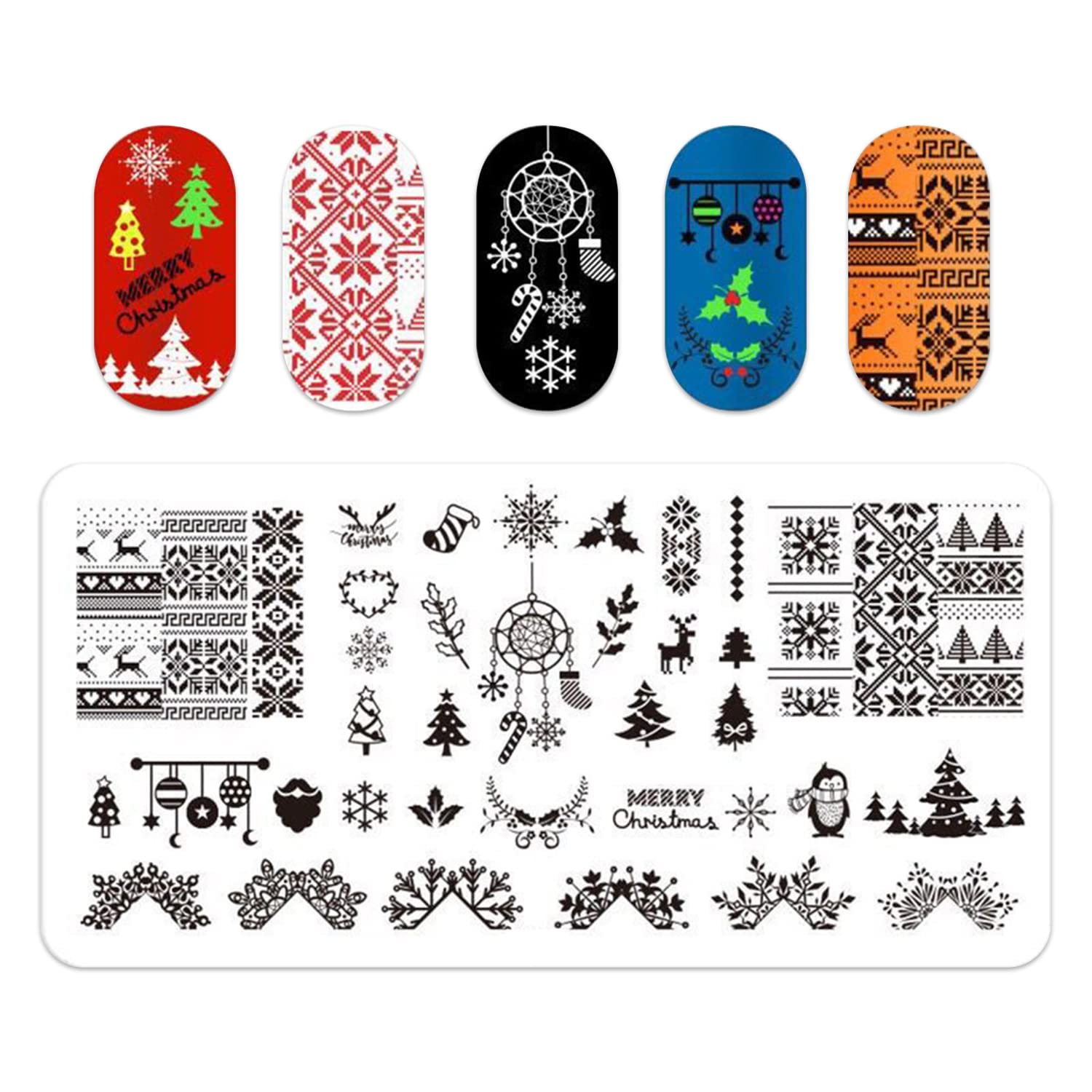 Placa de estampado de uñas de Navidad, DANNEASY 6 piezas de sellos de uñas, plantillas de arte de uñas, plantilla de uñas navideñas, kit de