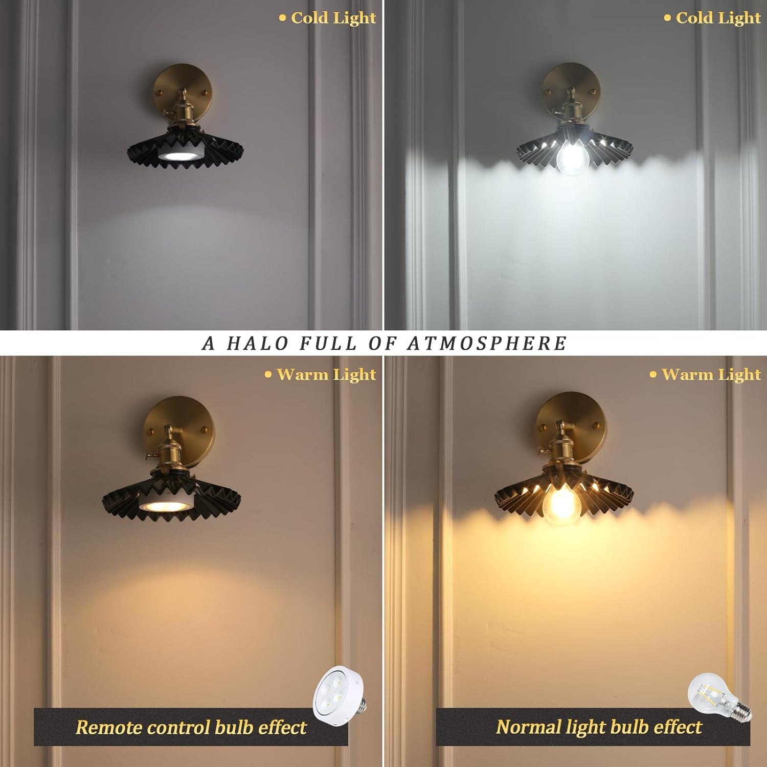 Apliques de pared vintage modernos de 1 luz con pantalla de cerámica plisada negra de 180 grados de latón ajustable con interruptor para puerta de
