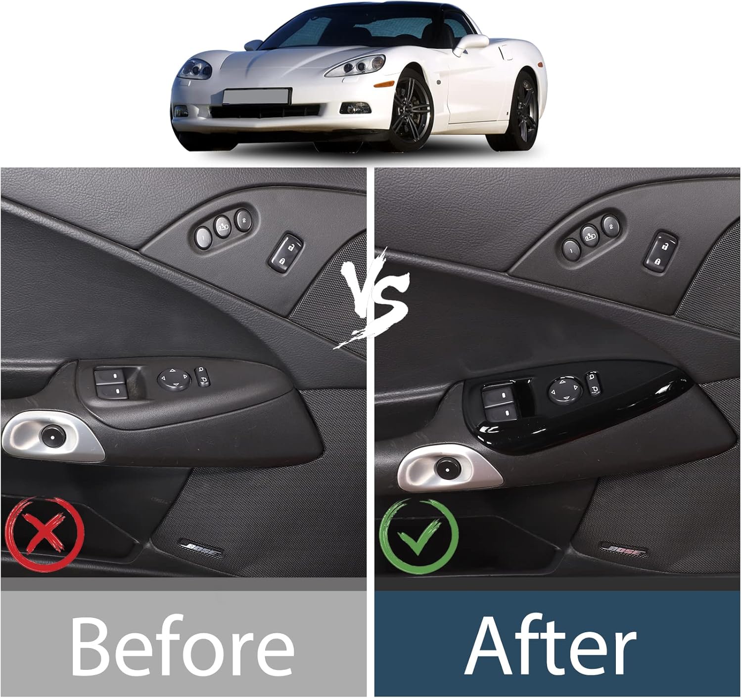 Marco de interruptor de elevación de vidrio compatible con Corvette C6 Z06 ZR1 2005-2013 botón de elevación de cristal de ventana de automóvil,