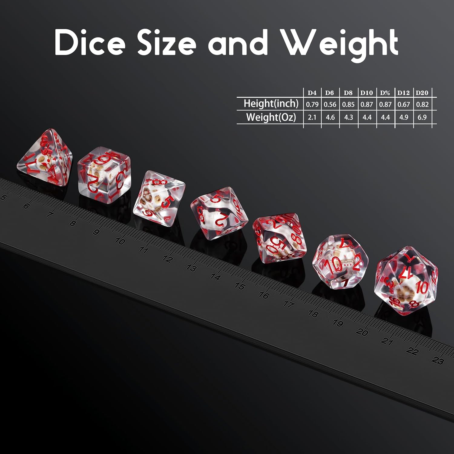 Dados DND de calavera de sangre, juego de dados de resina de calavera DNDND con bolsa de terciopelo para juegos de rol y juegos de mesa (Dungeons