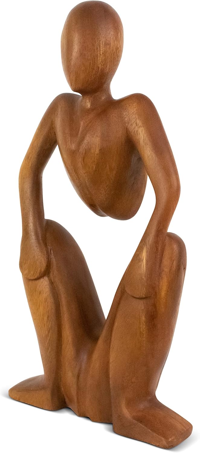 G6 Collection Estatua de escultura abstracta de madera de 12 pulgadas hecha a mano Hombre en cuclillas Arte de regalo, decoración decorativa para