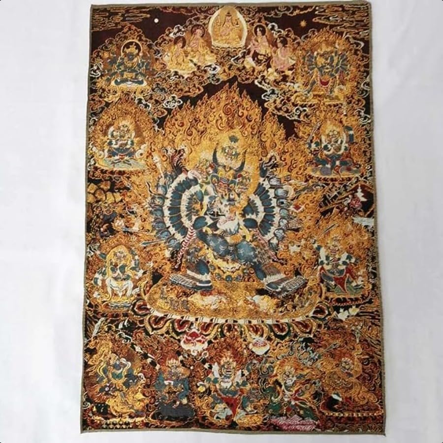 Thangka – Tapiz de seda para colgar en la pared, diseño tibetano, Yama Dharmaraja, deidad budista, Yamantaka, Tangka, yoga, decoración del hogar,