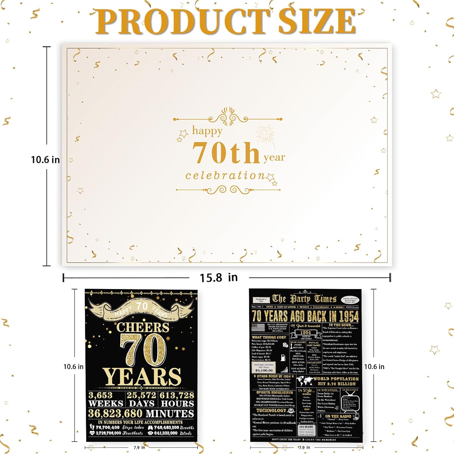 Zyulin Tarjeta de cumpleaños número 70, regalos de feliz cumpleaños 70 para mujeres y hombres, regalos únicos para abuelo y abuela de 70 años,
