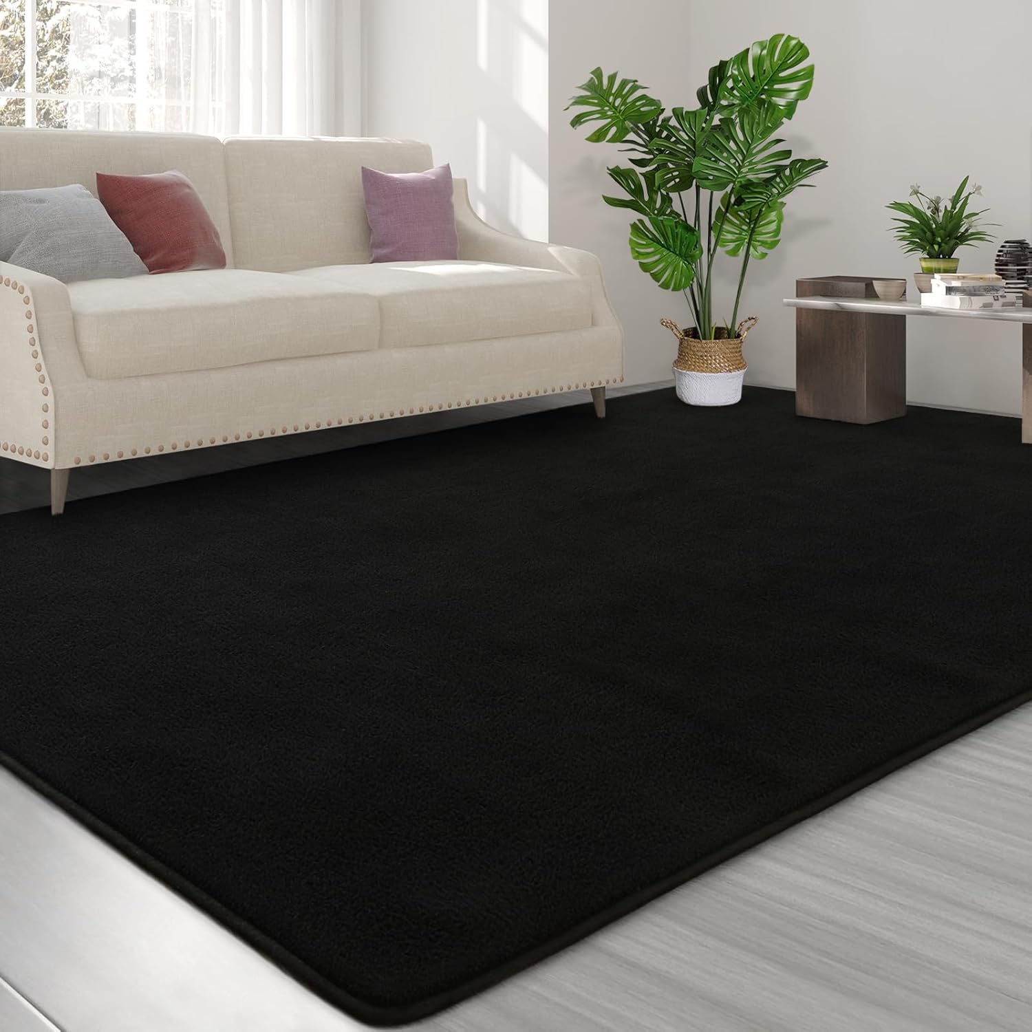 Alfombras de área para dormitorio, sala de estar, 4 x 6, color negro, súper suaves, cómodas, gruesas de espuma viscoelástica, alfombra de interior,