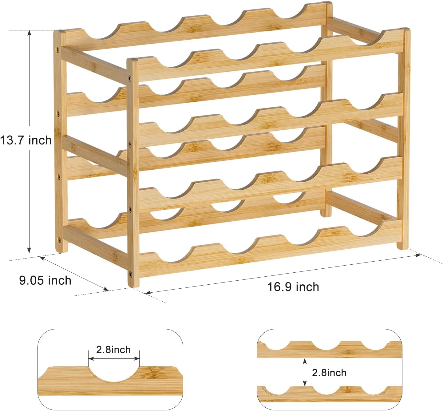 Ruichang Estante de vino resistente para encimera de vino, soporte de bambú para botellas de vino, estantes de almacenamiento de vino, soportes para