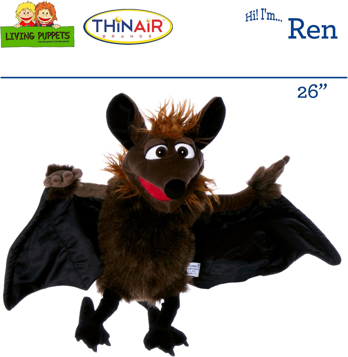 Living Puppets – Ren el murciélago volador de 26 pulgadas, marioneta de mano de felpa para niños y niñas