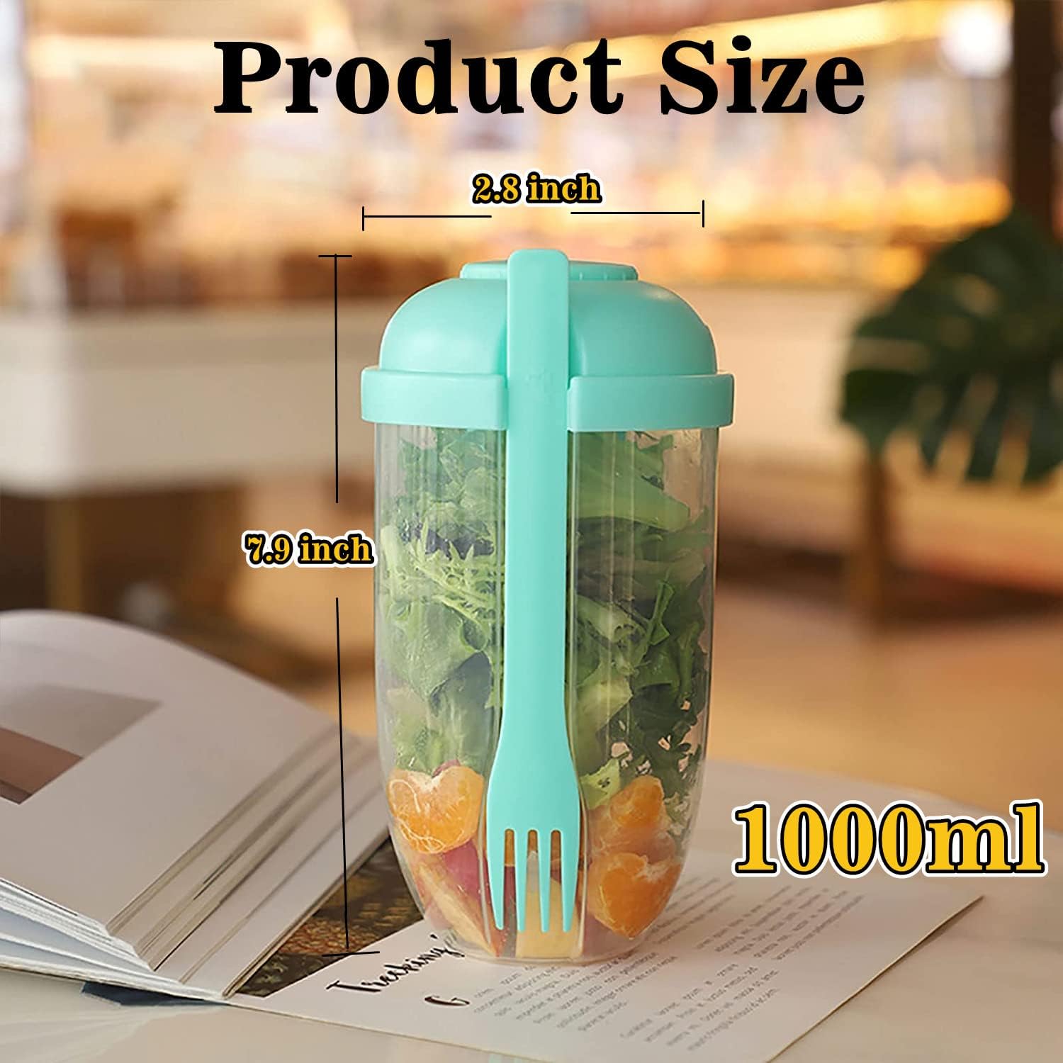 Fresh Salad to Go – Juego de recipientes para ensalada con tenedor y soporte para aderezo de ensalada, recipiente de ensalada saludable, desayuno de
