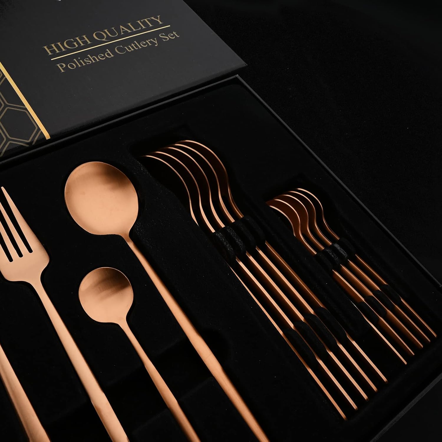 JASHII Juego de cubiertos de regalo, juego de cubiertos de acero inoxidable de 24 piezas, utensilios de cocina, cuchillo, tenedor, cuchara con caja