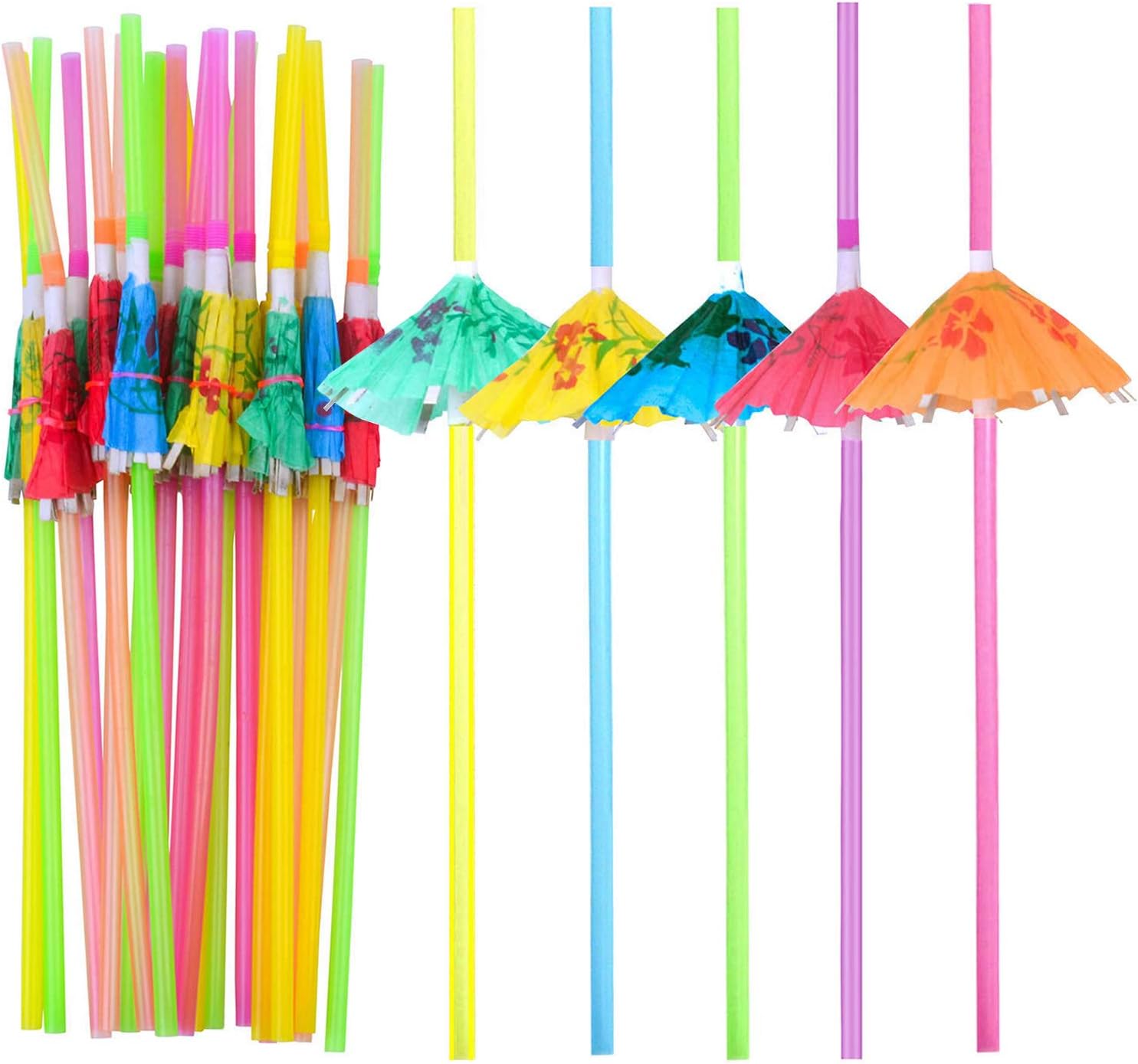 BronaGrand 100 popotes para paraguas, popotes flexibles desechables para sombrillas, para fiestas Luau, bares, restaurantes, suministros de cocina,