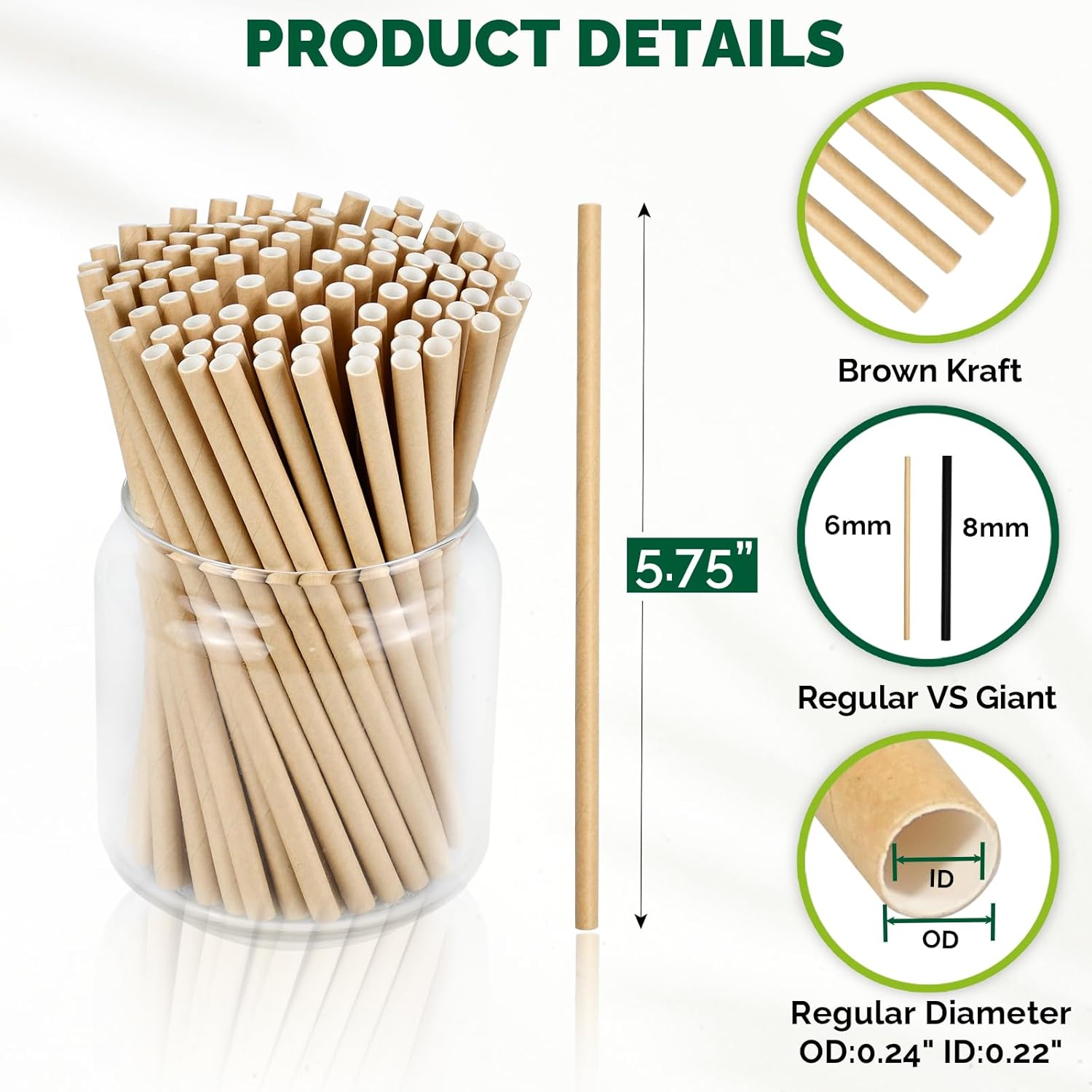 Pajitas de papel corto desechables de papel kraft marrón de 5.75 pulgadas y pajitas para agitar, para el hogar, bares y restaurantes