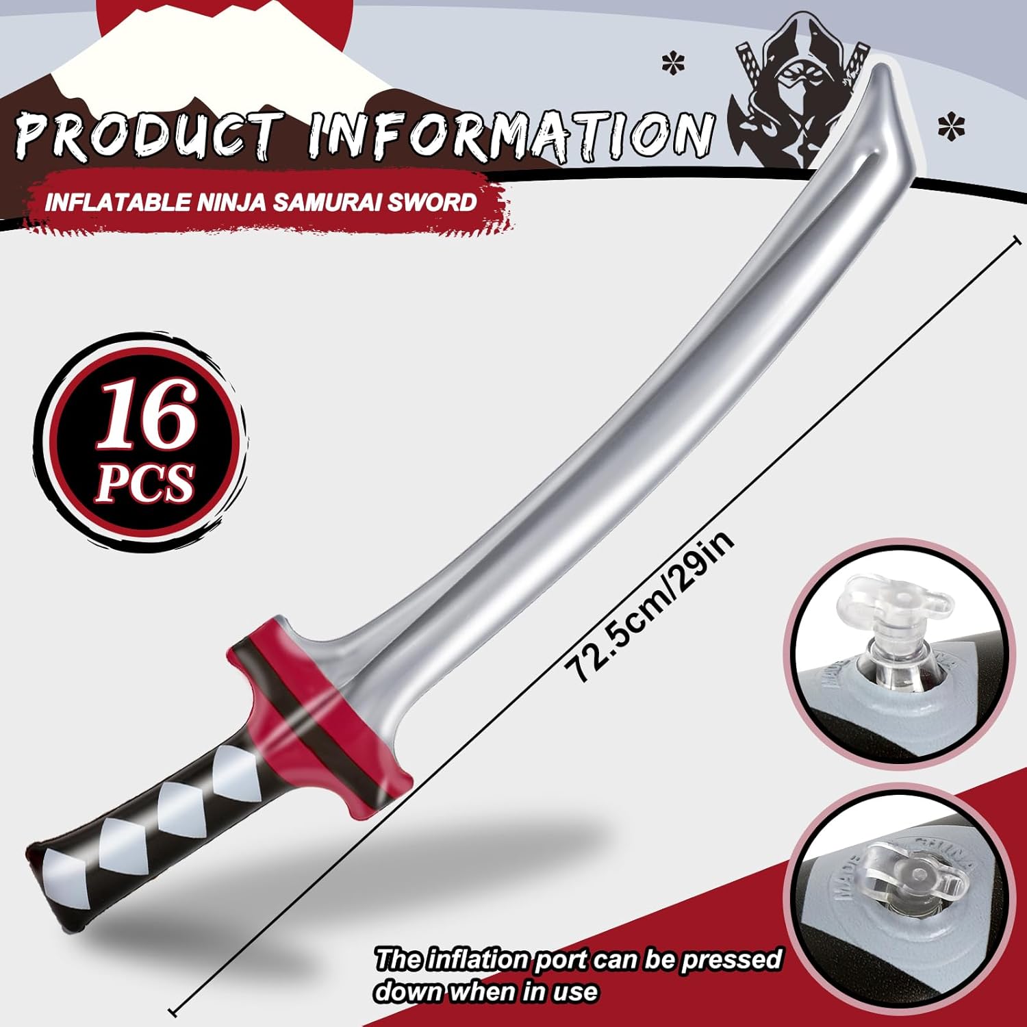 Whaline 16 espadas inflables de Ninja Samurái, espadas ninja infladas, espada Katana inflada, accesorios de disfraz para recuerdos de fiesta,