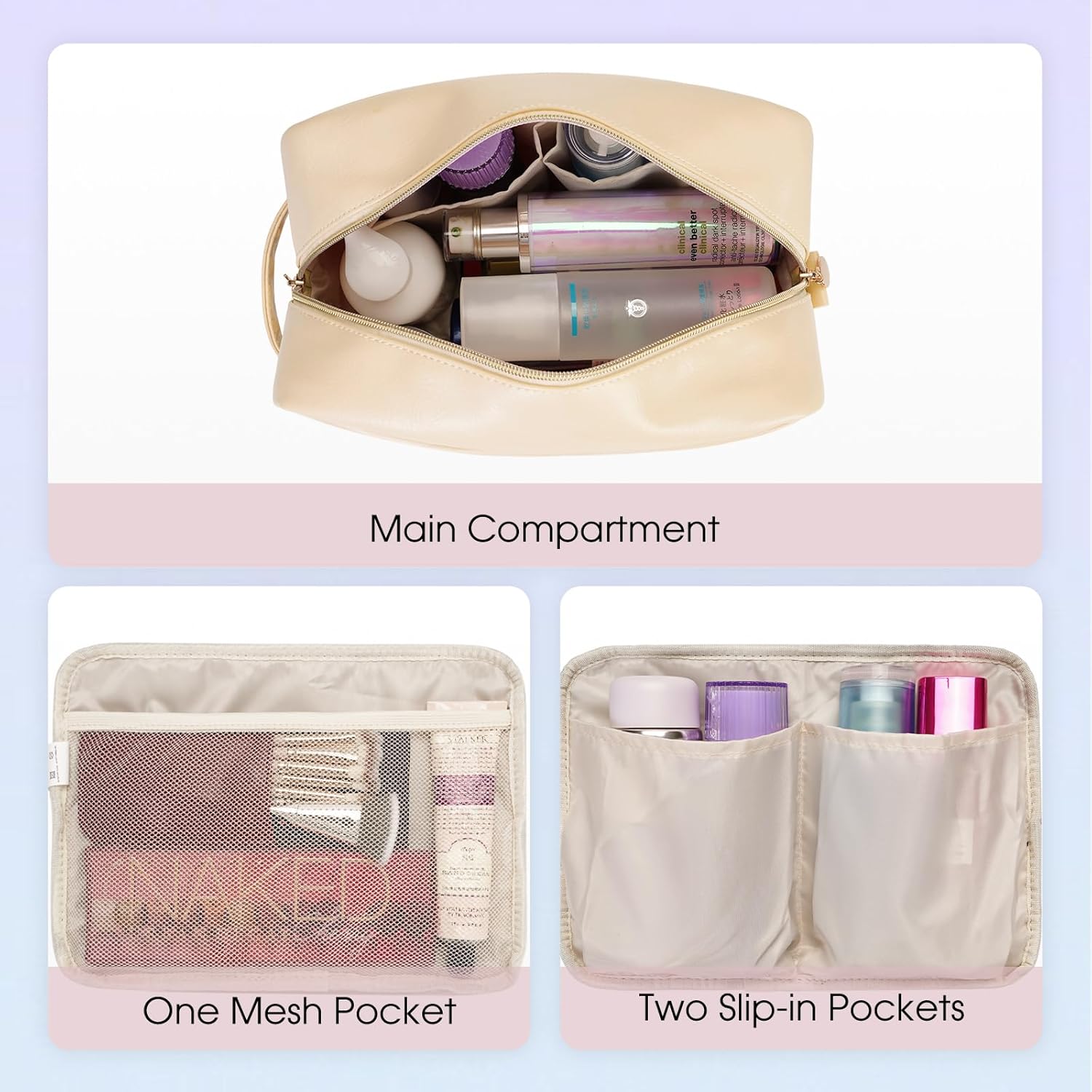 Wandering Nature Bolsa de maquillaje para bolso, bolsas de cosméticos para mujer, organizador de maquillaje, bolsa de viaje con bolsillos