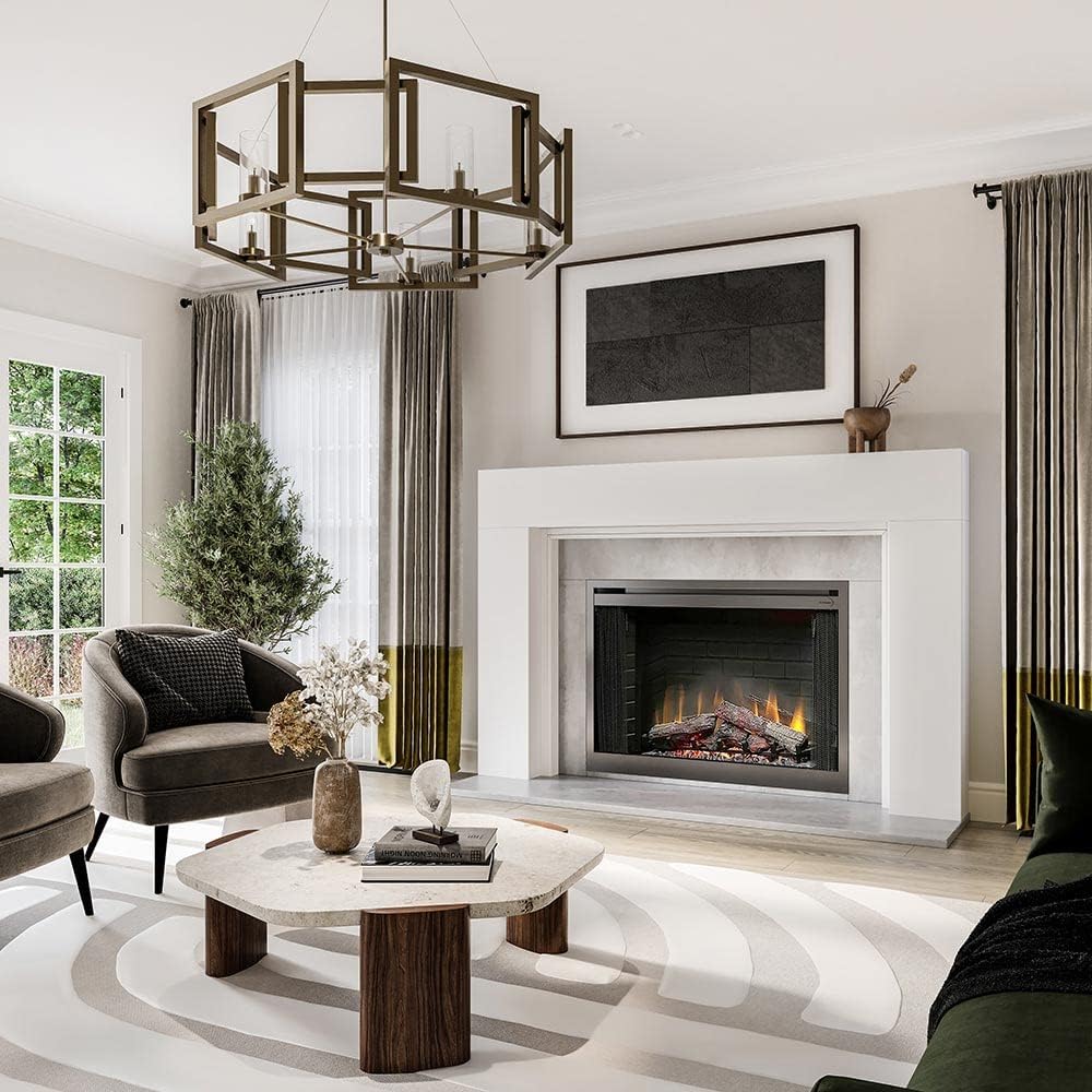 Modern Ember Sabine – Kit envolvente de chimenea de madera, apertura blanca de 48 x 42 pulgadas, 72 x 54 pulgadas en total, estética moderna mínima