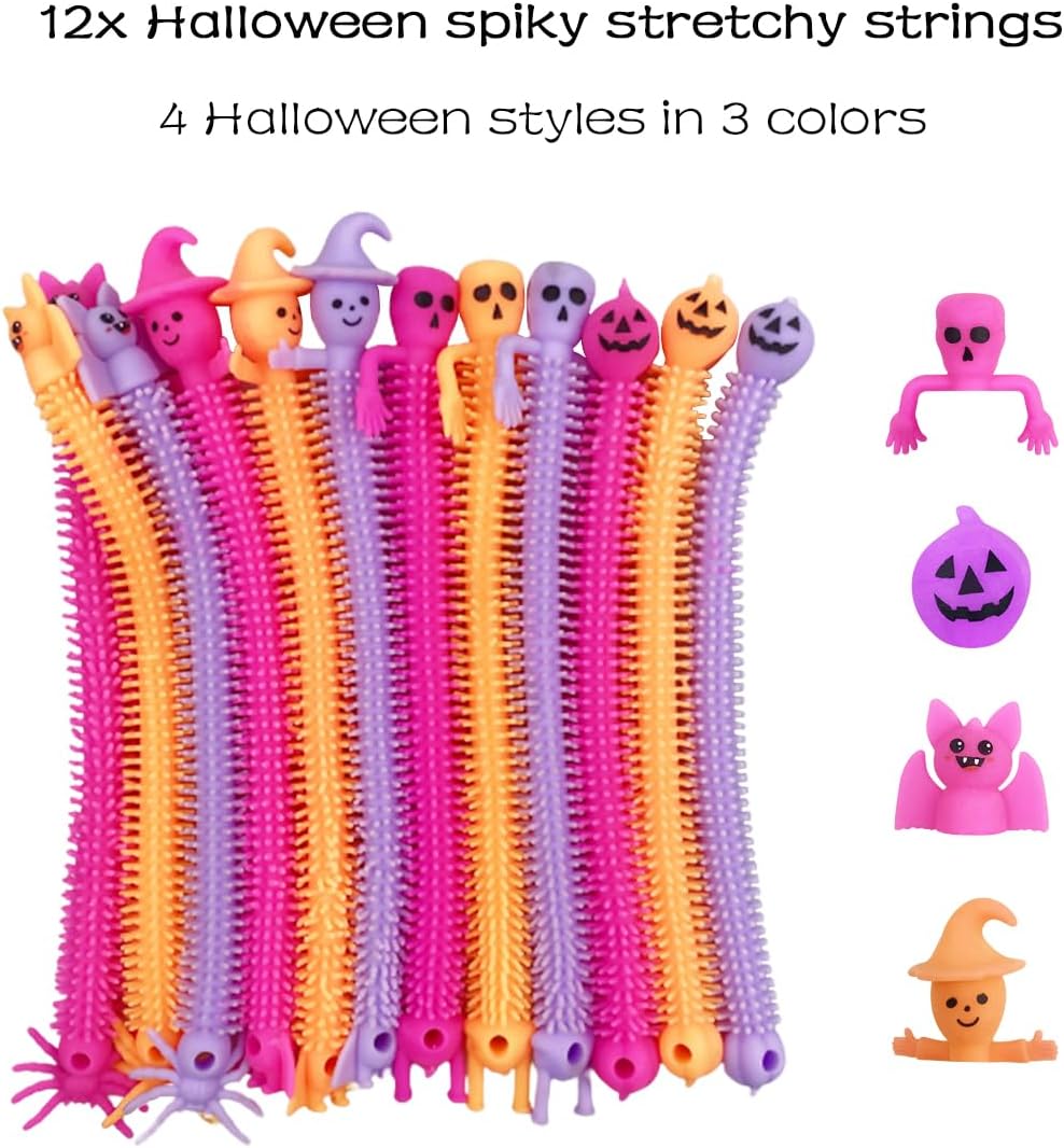 JoFAN Paquete de 24 juguetes sensoriales de cuerda elástica de Halloween para niños y niñas, regalos de fiesta de Halloween, bolsas de golosinas de