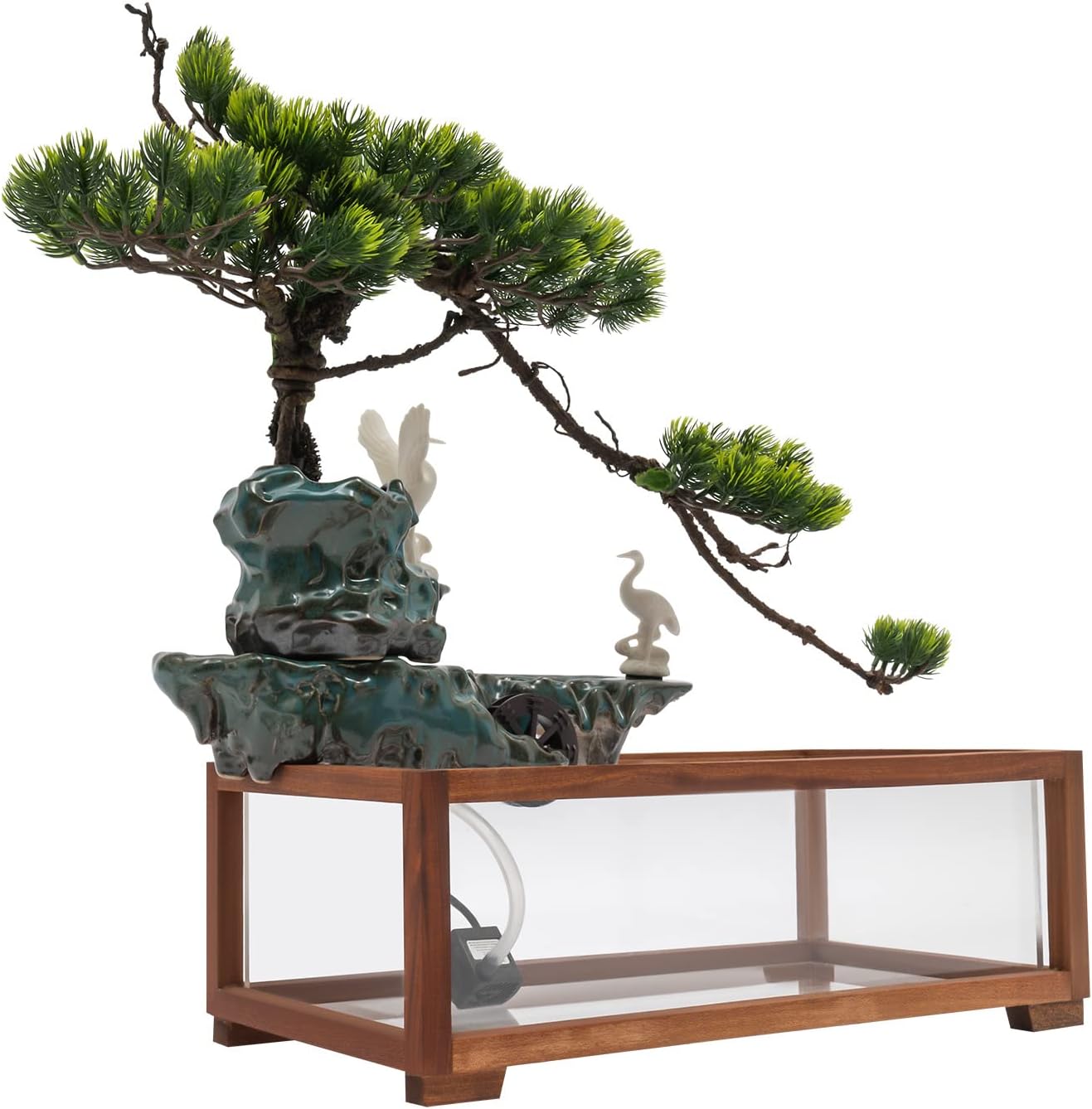 Fuente de mesa con luz LED, pecera, fuente de mesa artificial de paisaje con bomba, atomizador, para decoración de interiores y exteriores, alivio