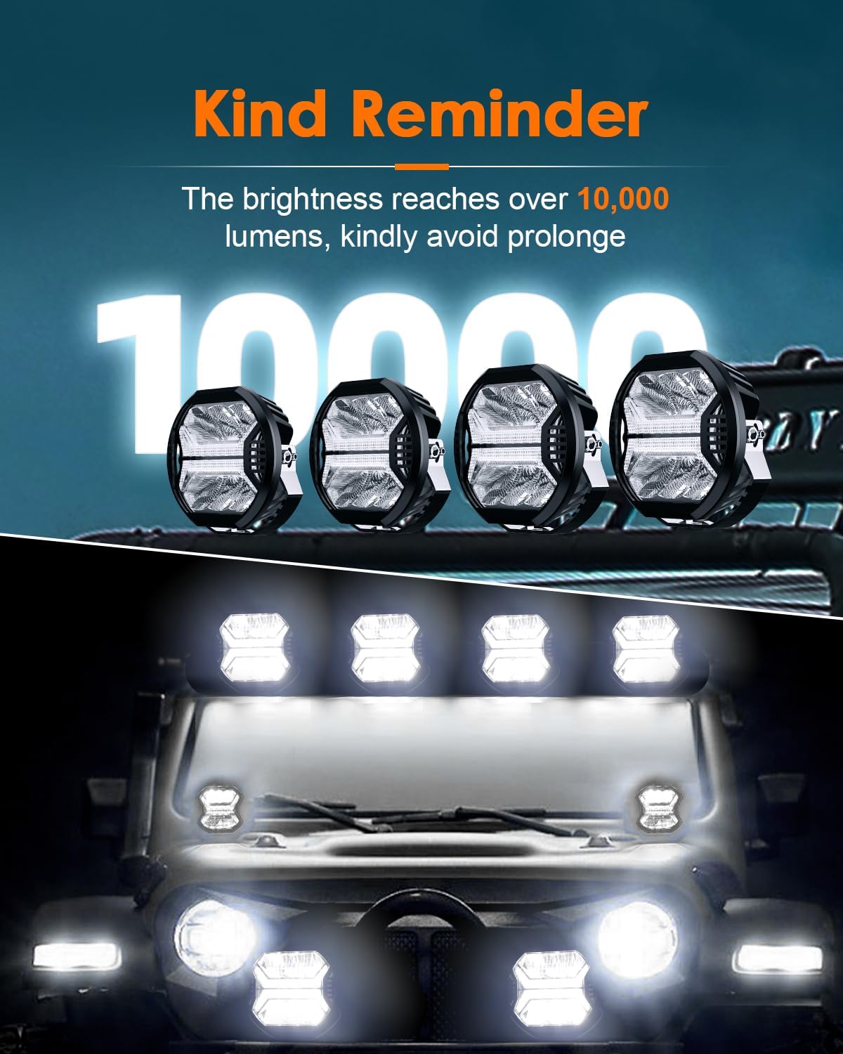 SPL Cubo de luz LED para conducción todoterreno, 3.8 pulgadas, 48 W, 10000 lúmenes, luz de conducción auxiliar con diseño de letra X DRL, barra de