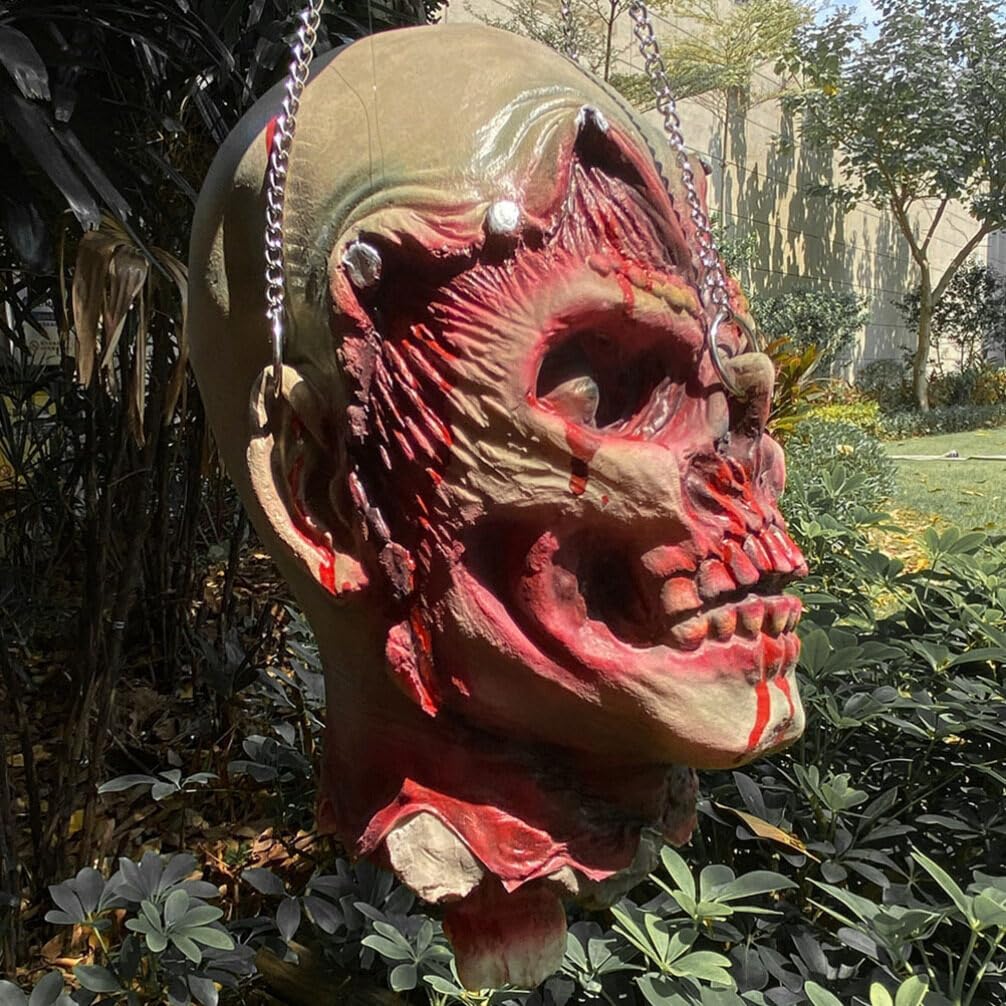 Alipis Colgante de cabeza de zombi de Halloween, cabeza muerta simulada, partes de cuerpo muerto sangriento, horrible colgante, decoración de cabeza