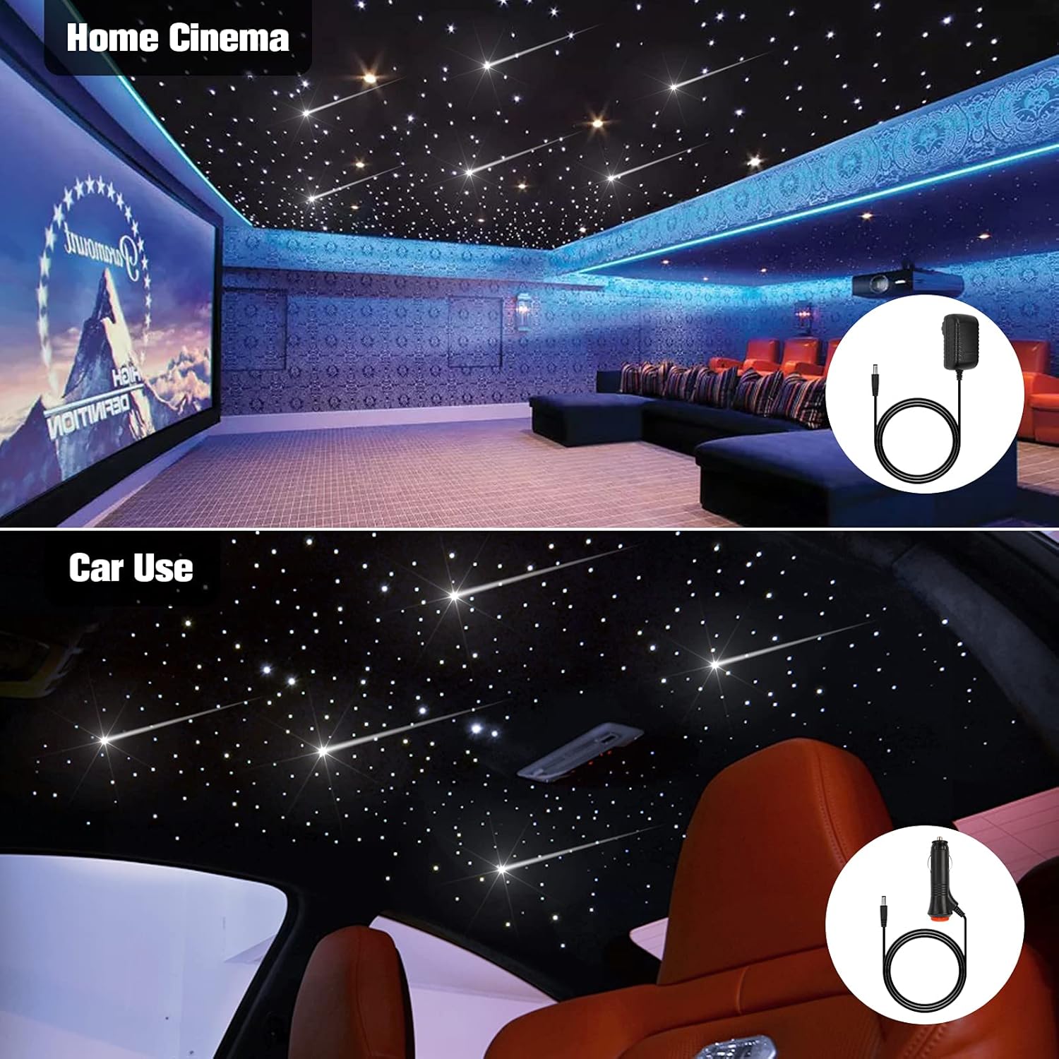 CHINLY Meteor Twinkle – Juego de 460 luces de fibra óptica de 9.8 pies y 0.03 pulgadas + kit de luces de estrellas fugaces, modo de música,
