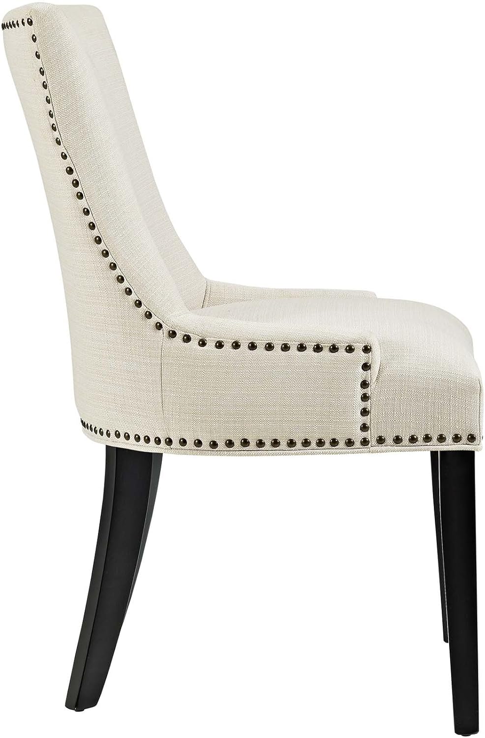 Modway Marquis – Silla auxiliar Parsons moderna y elegante tapizada de tela con ribete de clavos y patas de madera, juego de 2, color beige