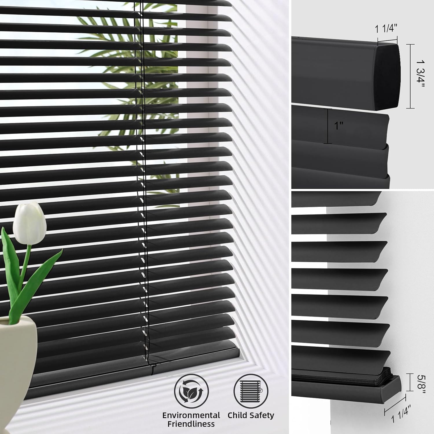 ACMEART Persianas para ventana, sin herramientas, sin taladro, 1 pulgada, de aluminio, inalámbricas, venecianas, mini persianas para ventana y