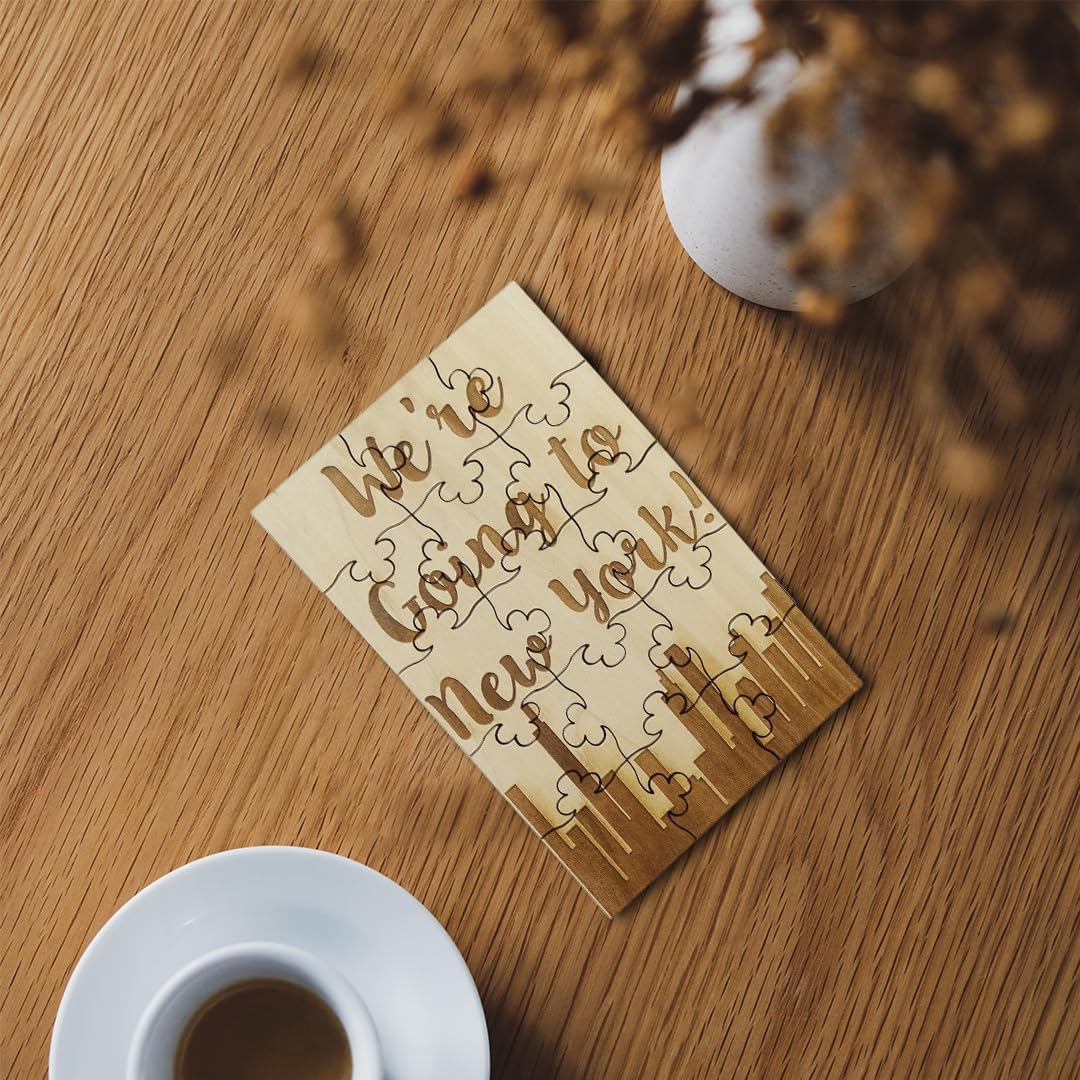 We Going to New York – Rompecabezas de madera de tilo de 15 piezas, sorpresa de vacaciones NY Trip Reveal