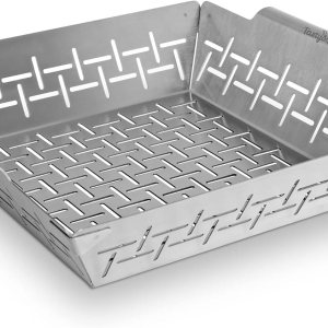 TastySmoke Cesta de parrilla de acero inoxidable de alta calidad que se puede utilizar como cesta de verduras, cesta de parrilla de pescado y TastySmoke Cesta de parrilla de acero inoxidable de alta calidad que se puede utilizar como cesta de verduras, cesta de parrilla de pescado y